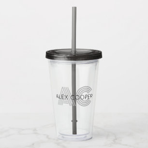 Verre En Acrylique Monogramme noir et blanc moderne