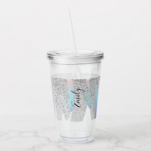 Verre En Acrylique Monogramme Nom Personnalisé avec Faux Paillettes C