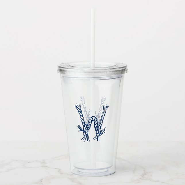 Verre En Acrylique Monogramme personnalisé bleu blanc (Devant)