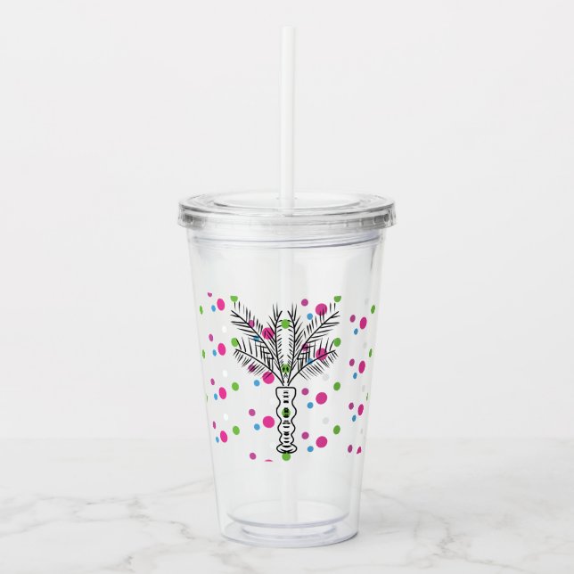 Verre En Acrylique Monogramme personnalisé Polka Dot Palm Tree (Devant)
