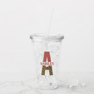 Verre En Acrylique Monogramme personnalisé Un Empreinte de léopard 