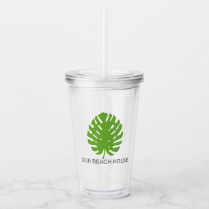 Verre En Acrylique Monstera Leaf Green Navy Modern Coastal Pool