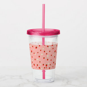 Verre En Acrylique Motif de fraises et de fleurs