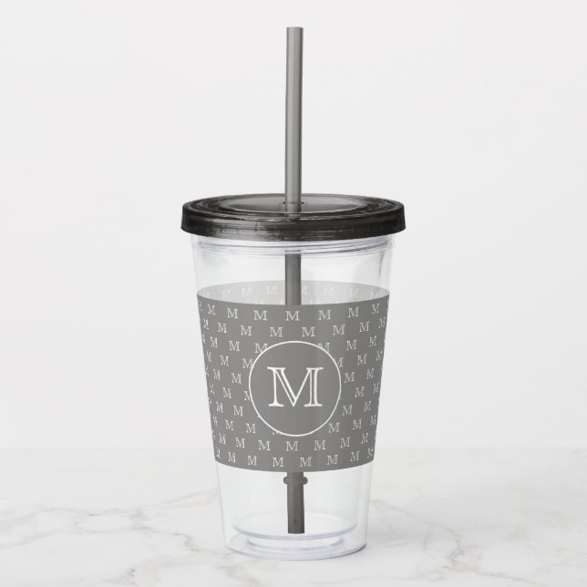 Verre En Acrylique Motif de monogramme personnel gris (Devant)