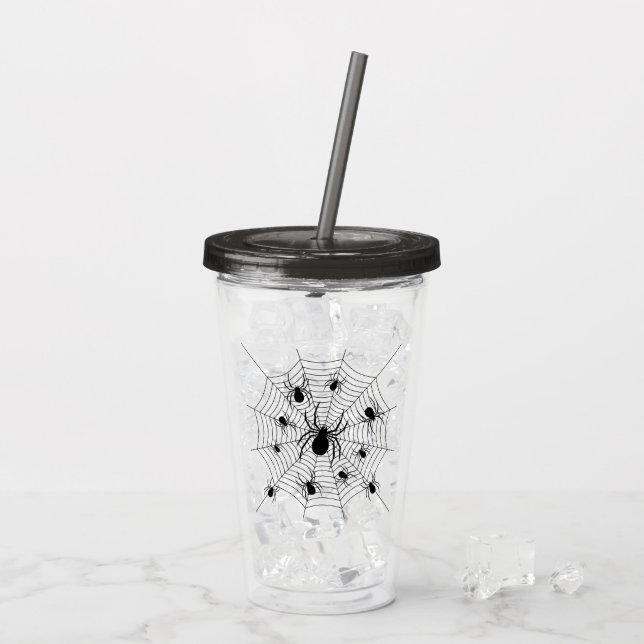 Verre En Acrylique Motif d'Halloween Black White araignées (Dos glace)