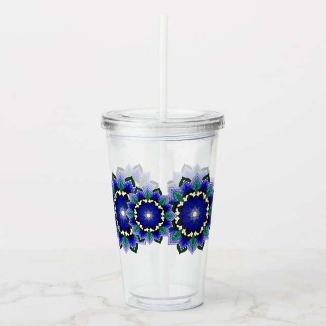 Verre En Acrylique Motif mandala 02 en bleu foncé (Devant)