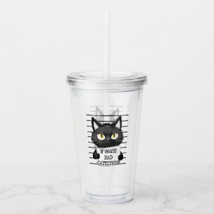 Verre En Acrylique Mugshot de chat noir drôle et mignon