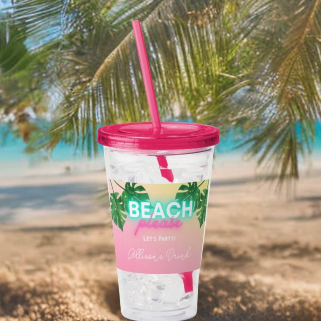 Verre En Acrylique Neon Beach Please Enterrement de Vie de Jeune Fill (Créateur téléchargé)