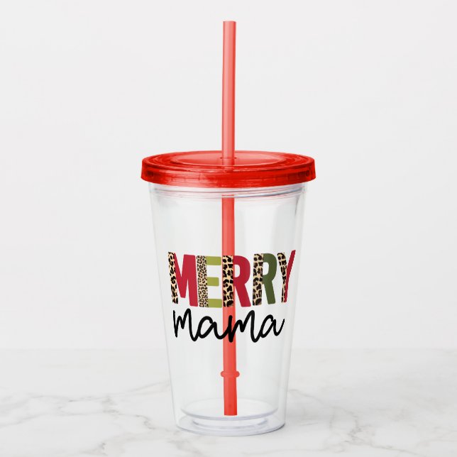 Verre En Acrylique Noël de Noël branché "Merry Mama" (Devant)