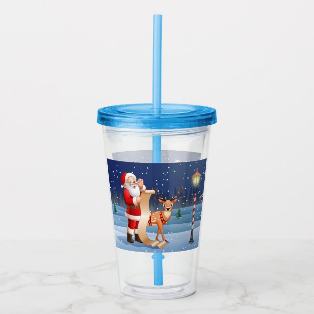 Verre En Acrylique Noël Père Noël Et Rennes (Devant)