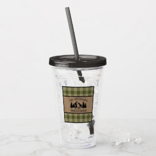 Verre En Acrylique Nom de famille Cabine Arbres Sage Green Plaid Burl