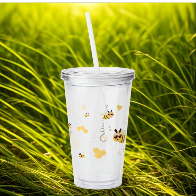 Verre En Acrylique Nom de l'abeille au miel personnalisé moderne (Modern custom name honey bee acraylic tumbler.)