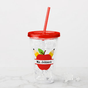Verre En Acrylique Nom de l'enseignant Pomme personnalisée