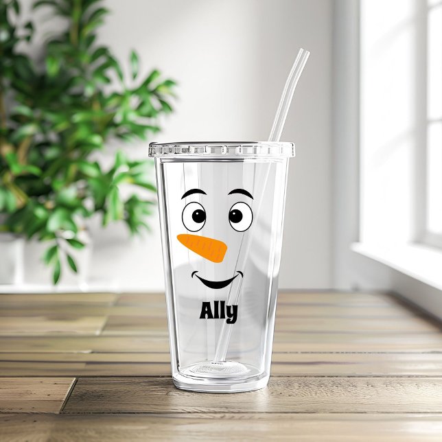 Verre En Acrylique Nom de Noël personnalisé & Snowman visage acryliqu (Créateur téléchargé)