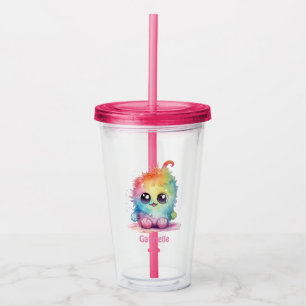 Verre En Acrylique Nom personnalisé Cute Rainbow Color Monster