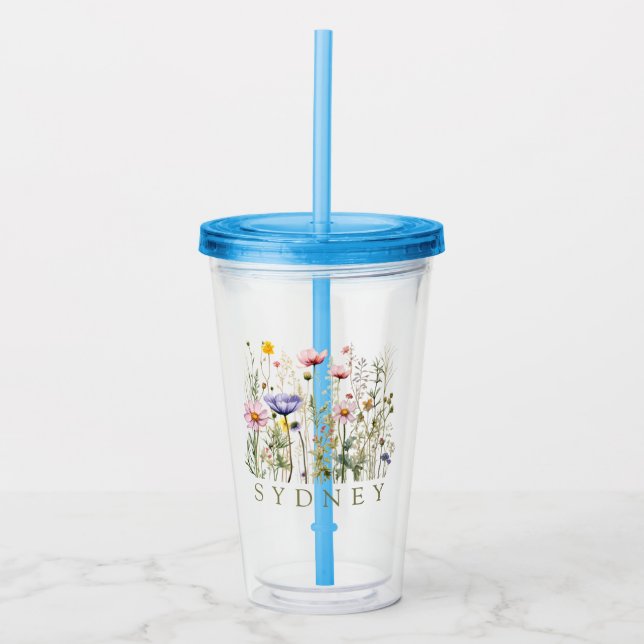 Verre En Acrylique Nom personnalisé fleur sauvage (Devant)