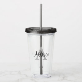 Verre En Acrylique Nom personnalisé Monogramme noir blanc