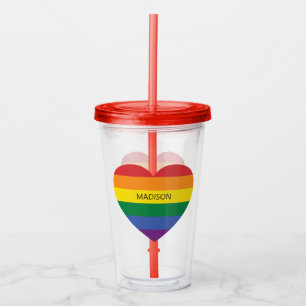 Verre En Acrylique Nom personnalisé Rainbow Heart