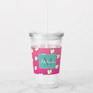 Verre En Acrylique Œufs Frits Roses Monogramme Ombré Personnalisé
