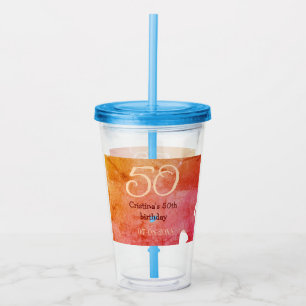 Verre En Acrylique Orange rouge 50 anniversaire ajouter nom date p