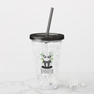 Verre En Acrylique Panda noir et blanc mignonne en Bambou
