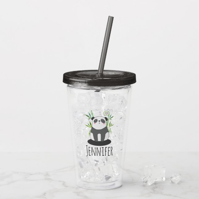 Verre En Acrylique Panda noir et blanc mignonne en Bambou (Dos glace)