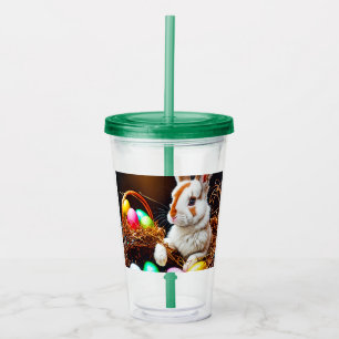 Verre En Acrylique Panier et oeufs de lapin de Pâques