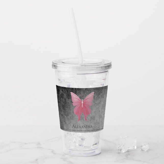 Verre En Acrylique Papillon rose bijoux (Devant glace)