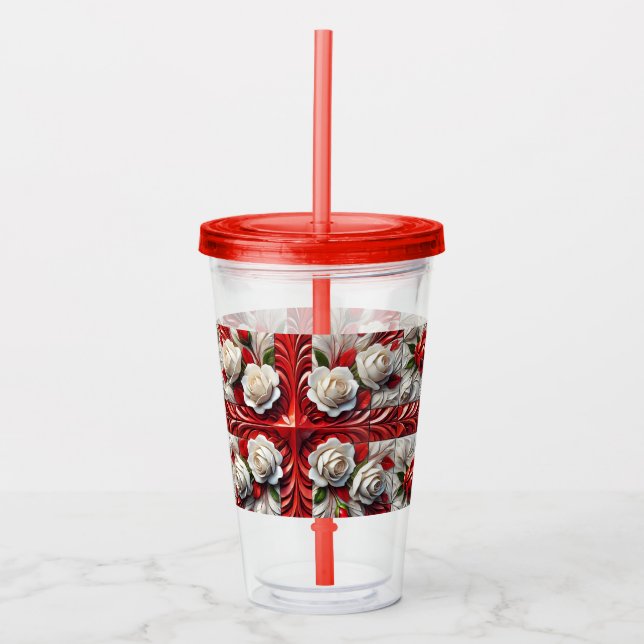 Verre En Acrylique Paruline acrylique avec design Rose anglais (Devant)
