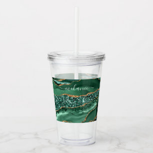 Verre En Acrylique Paruline acrylique Emerald Green et texte personna