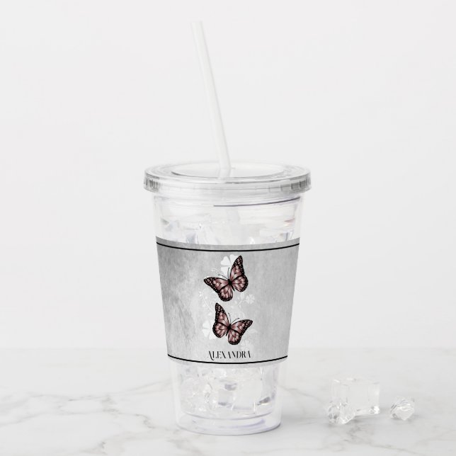 Verre En Acrylique Paruline acrylique personnalisée à papillon rose (Devant glace)