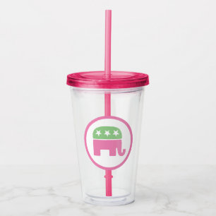 Verre En Acrylique Pastel Pink et Green Republican Elephant