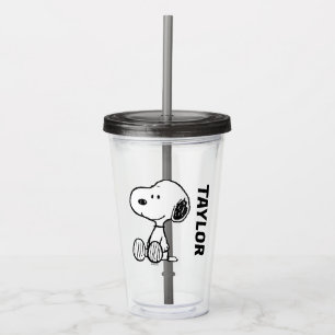 Verre En Acrylique PEANUTS   Snoopy on Black White Comics