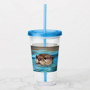 Verre En Acrylique Peinture sur la loutre de rivière