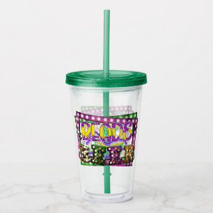 Verre En Acrylique Perles et ours Mardi Gras Purple Green