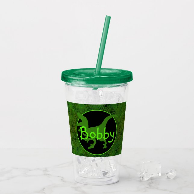 Verre En Acrylique Personalized Green Dinosaur Hide (Dos glace)