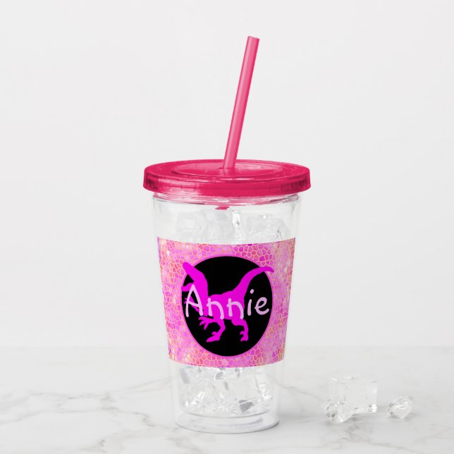 Verre En Acrylique Personalized Pink Dinosaur Hide (Dos glace)