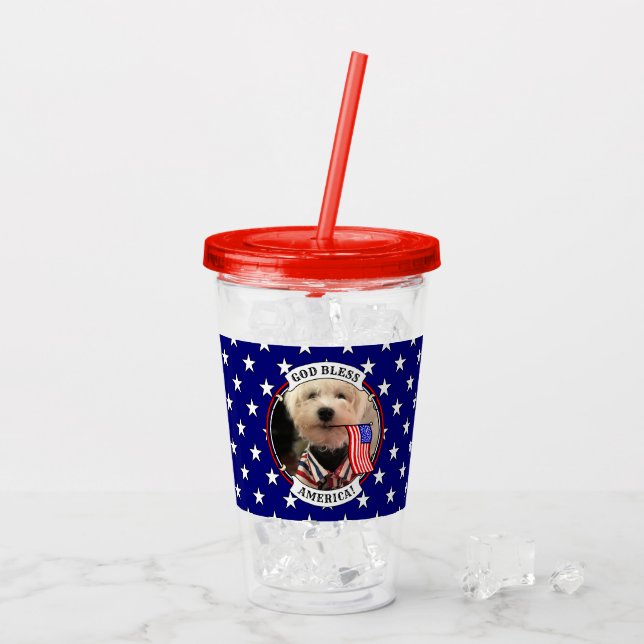 Verre En Acrylique Personnalisé 2 Photos USA American Flag Patriotic  (Dos glace)