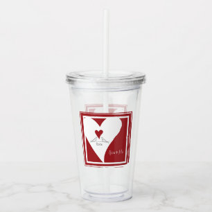 Verre En Acrylique Personnalisé Simple moderne Inséparables Red Heart