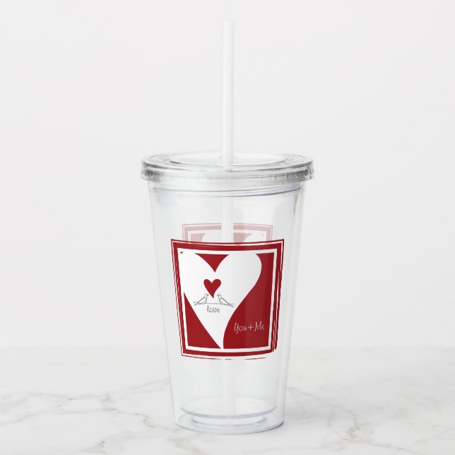 Verre En Acrylique Personnalisé Simple moderne Inséparables Red Heart (Devant)