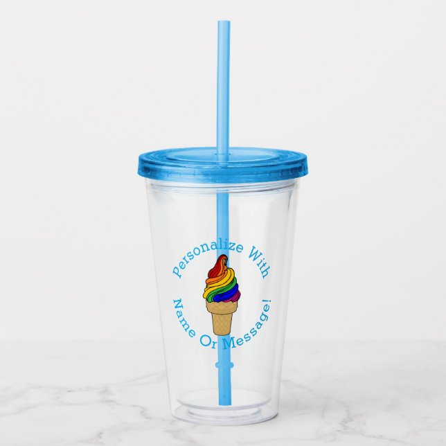 Verre En Acrylique PERSONNALISER Rainbow Swirl Ice Cream (Devant)