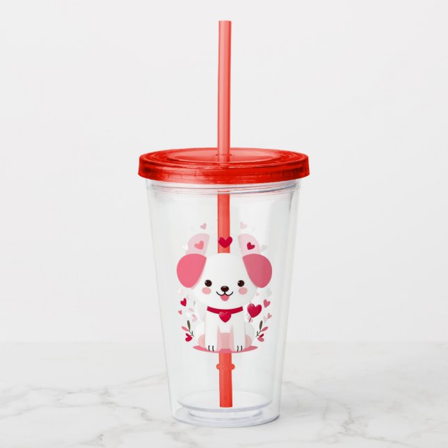 Verre En Acrylique Petit chiot de la Saint-Valentin (Devant)