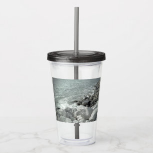 Verre En Acrylique Photo en noir et blanc d'une côte rocheuse de l'oc