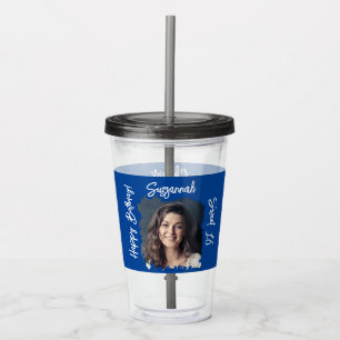 Verre En Acrylique Photo personnalisée 16e Joyeux Modèle bleu anniver