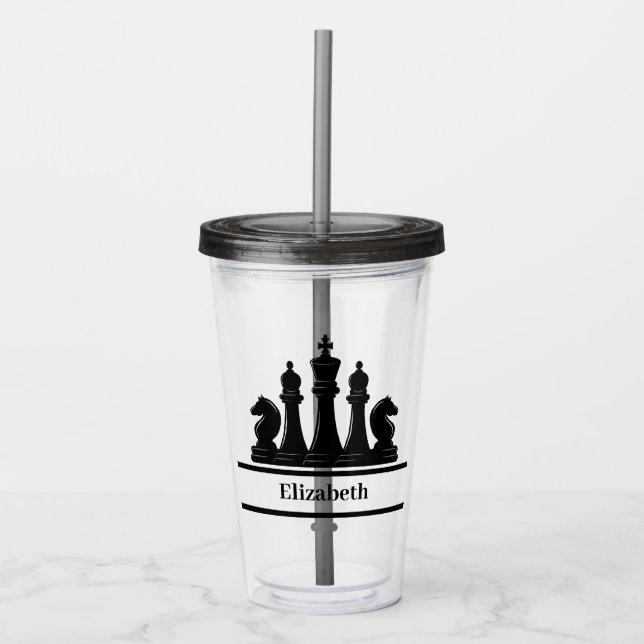 Verre En Acrylique Pièces d'échecs noirs personnalisées (Devant)