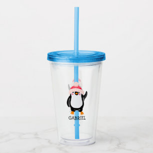 Verre En Acrylique Pingouin de Noël mignon personnalisé en Casquette 