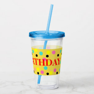 Verre En Acrylique Pois jaune bleu rose d'anniversaire