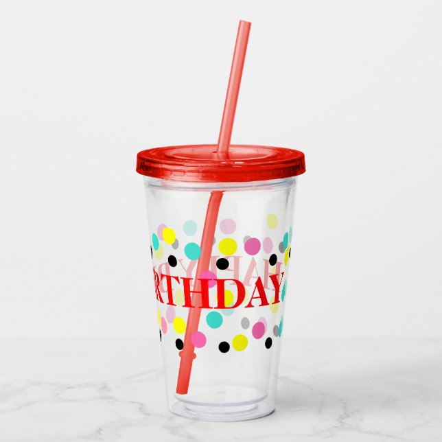 Verre En Acrylique Pois jaune noir rose bleu d'anniversaire (Dos)