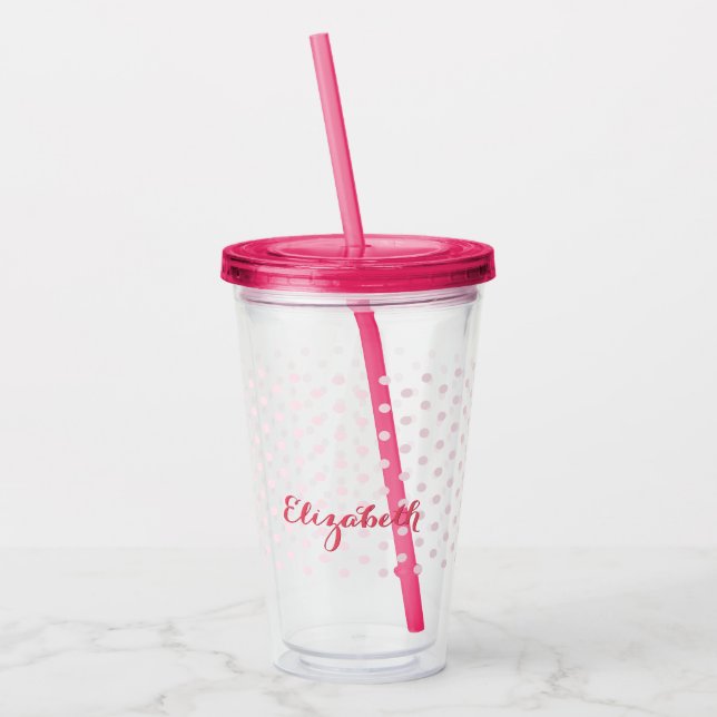 Verre En Acrylique Pois rose Monogramme Enfants Filles Anniversaire (Gauche)