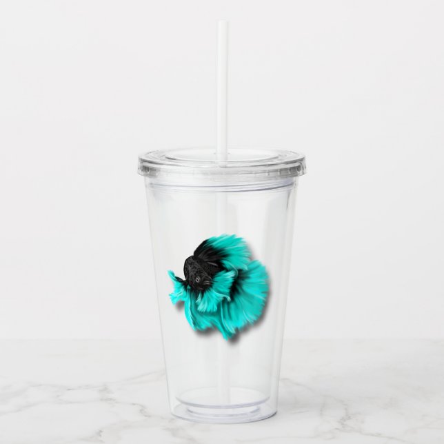 Verre En Acrylique Poisson noir et Turquoise Betta (Devant)